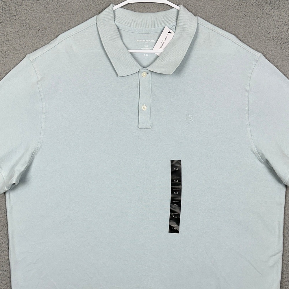 NEW Banana Republic Polo Shirt Mens 2XL Pique Light Blue Organic Cotton Rugby